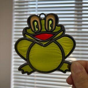 Vintage Green Frog Stained Glass Art Sun Catcher Decor